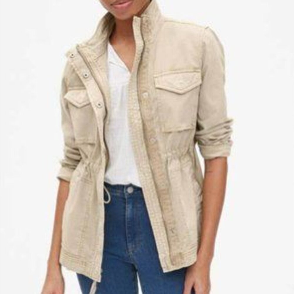 GAP Khaki Utility Jacket Size Drawstring Waist Neutral Size Medium Cotton Casual